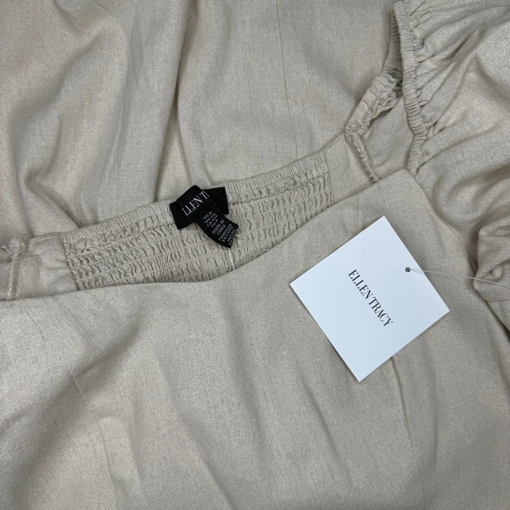Ellen Tracy Cream Puff‎ Sleeve Linen Blend Peasant Midi Dress